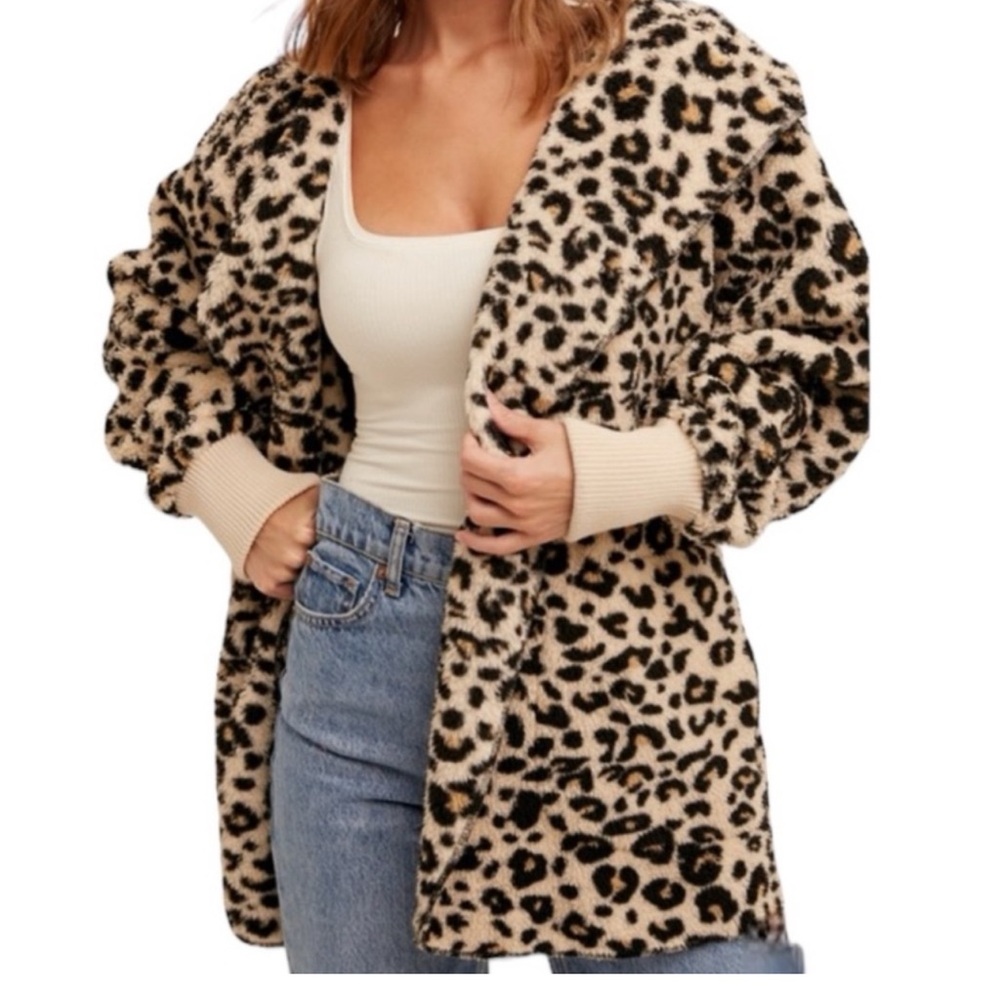 Hem & Thread Plush Leopard Jacket OS